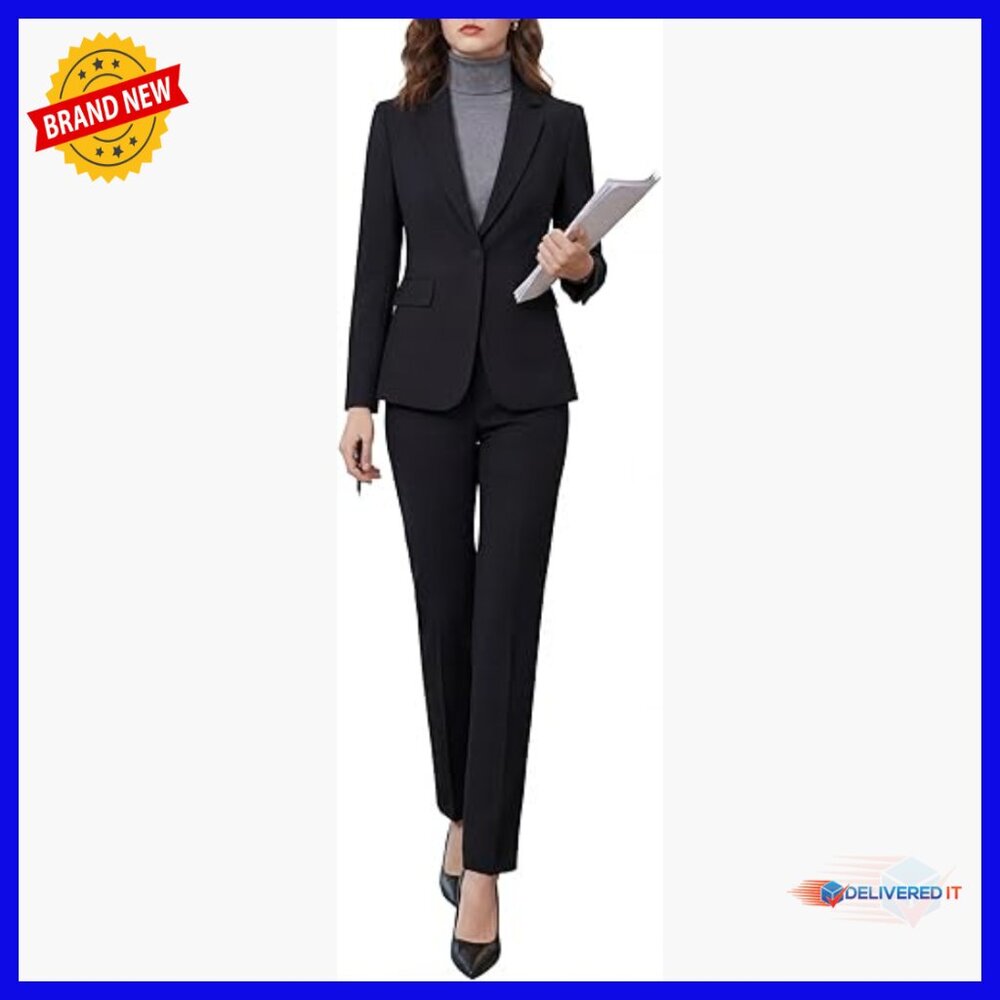 Wrinkle-Free Professional Pantsuit Blazer Set Business Casual Office Outfit